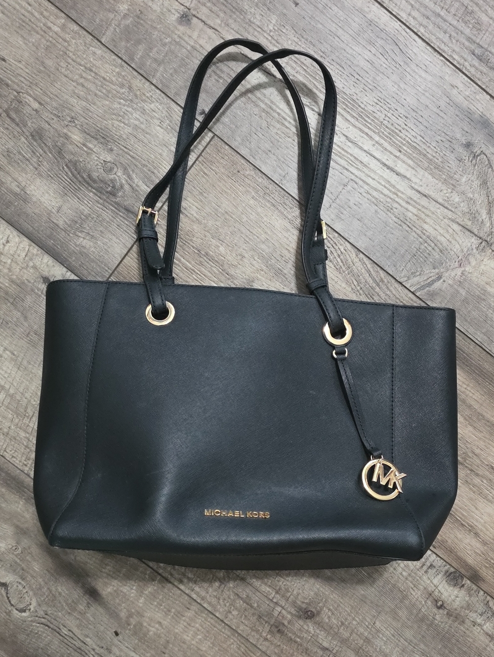 Michael Kors Black Walsh Medium MF Tote Leather Bag Handbag
